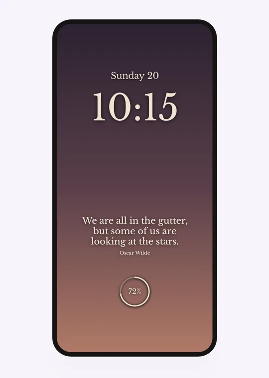 A lock screen with a large clock, a quote and a small ring widget, and nothing else.